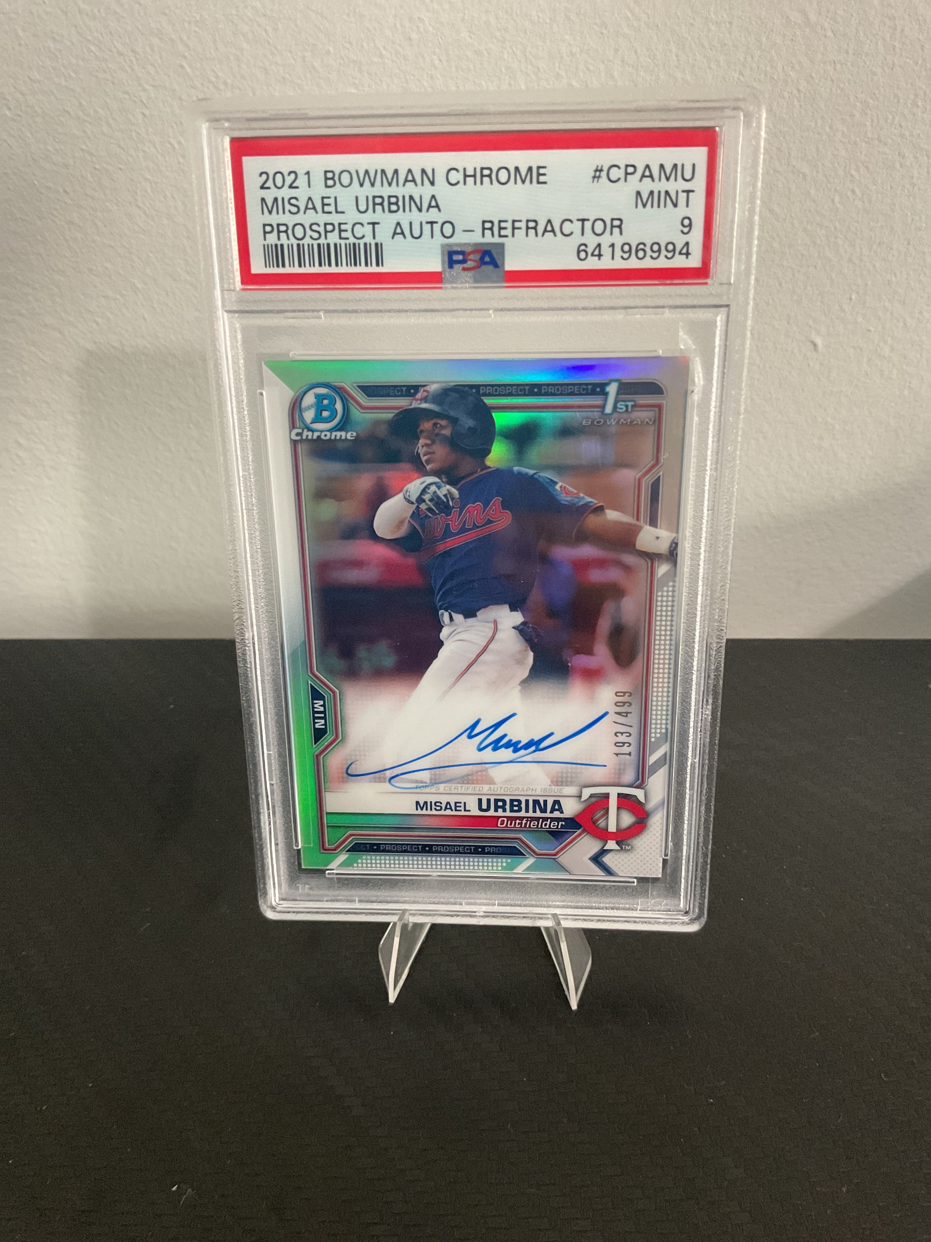 PSA 9 2021 Bowman chrome Misael Urbina auto /499 refractor